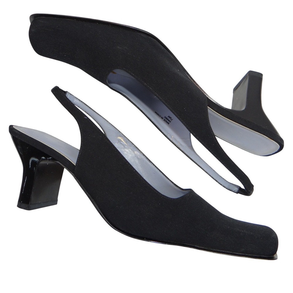 VTG Valerie Stevens Women Black Slingback Square Toe Block‎ Heel w orig box 7.5M
